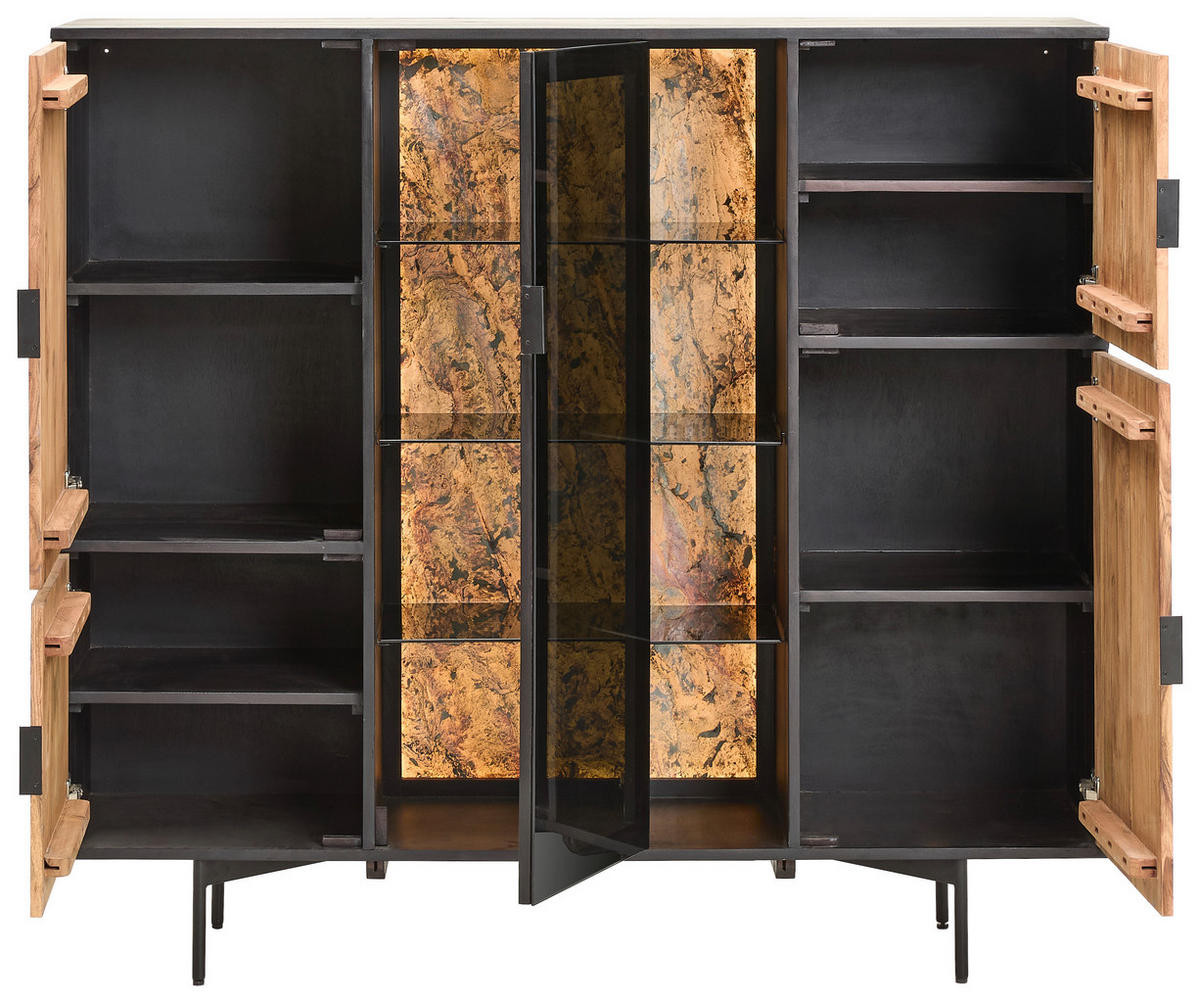 HIGHBOARD  in 150/135/40 cm  - Schwarz/Akaziefarben, KONVENTIONELL, Glas/Holz (150/135/40cm) - Livetastic