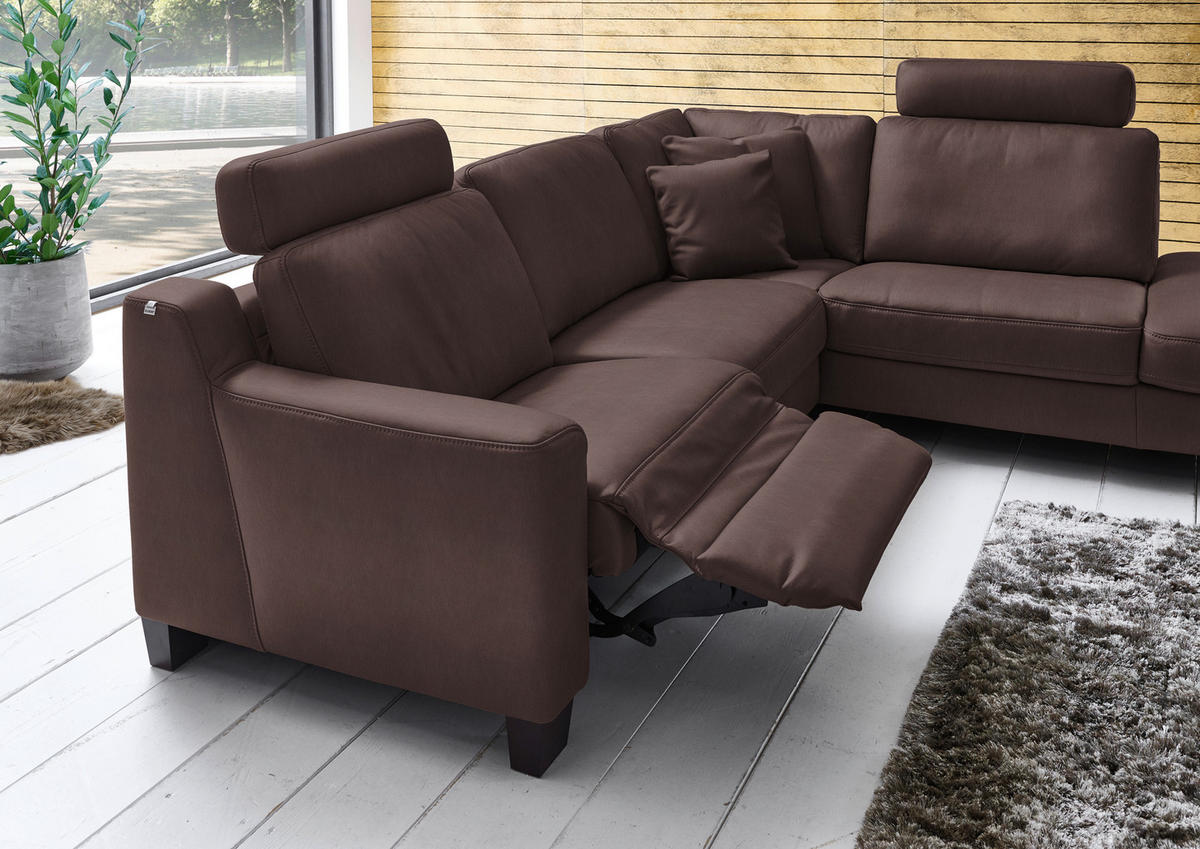 ECKSOFA in Echtleder Dunkelbraun  259/235 cm  - Eichefarben/Dunkelbraun, Design, Leder/Holz (259/235cm) - Valdera