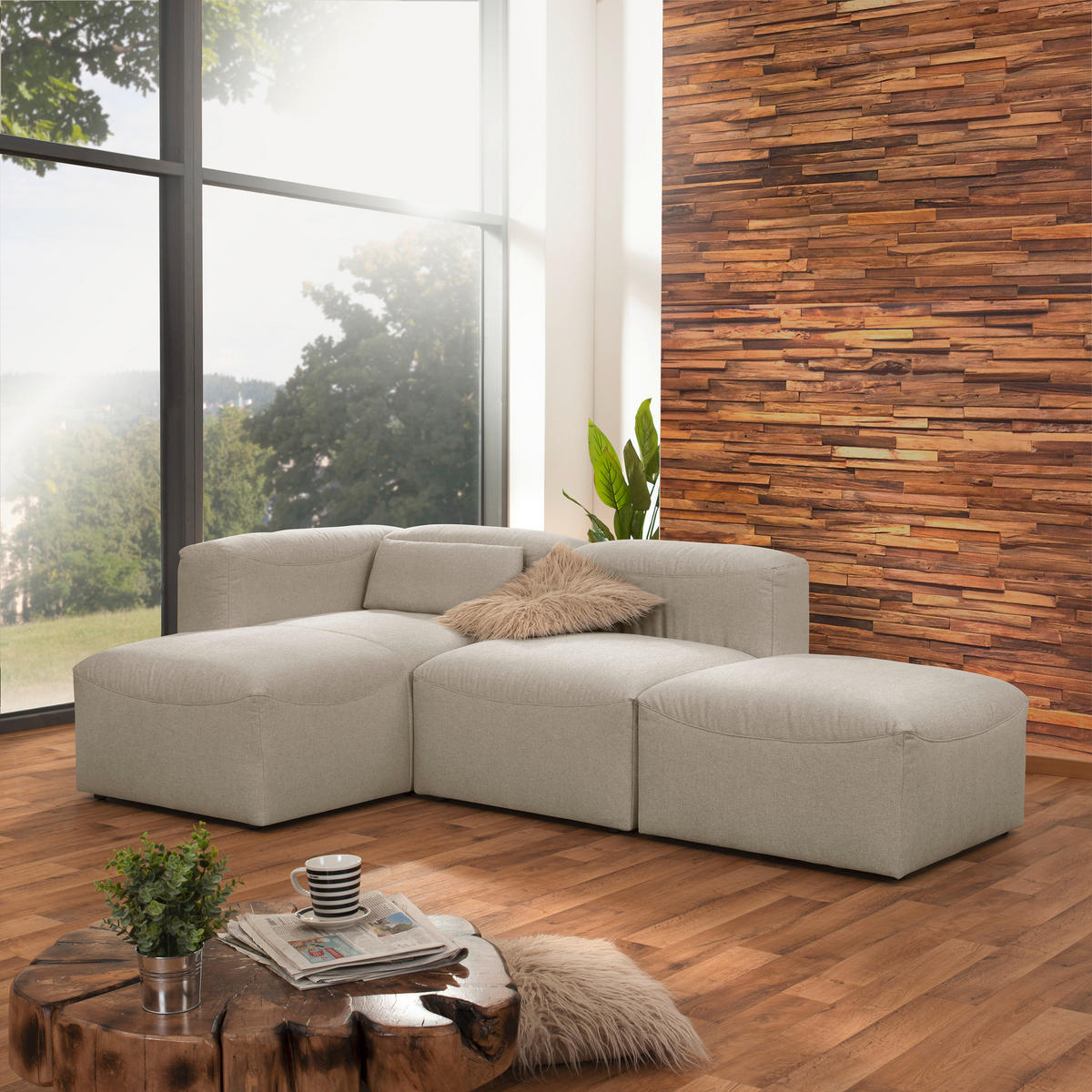 ECKSOFA in Flachgewebe Creme  160/250 cm  - Creme, Design, Kunststoff/Textil (160/250cm) - Max Winzer