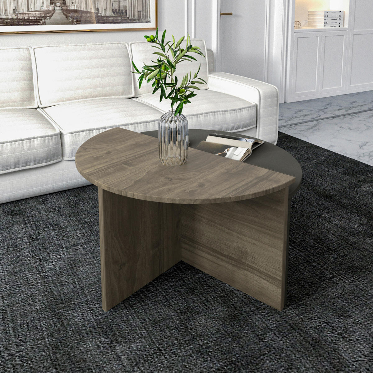 COUCHTISCHSET Dolunay Couchtisch Anthrazit, Walnussfarben  - Anthrazit/Walnussfarben, Design, Holzwerkstoff - Livetastic