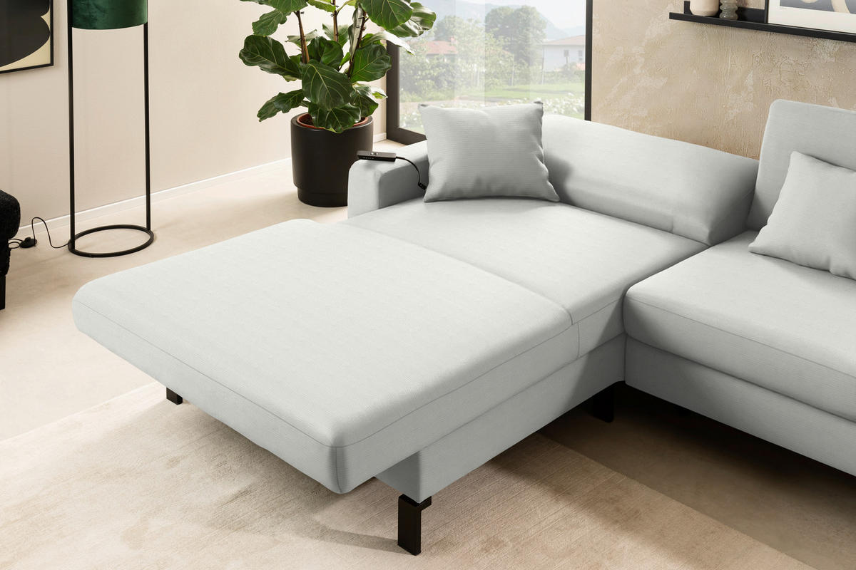 ECKSOFA  in Cord Weiß Rücken echt, Sitztiefenverstellung  185/298 cm  - Schwarz/Weiß, Design, Textil/Metall (185/298cm) - Pure Home Lifestyle