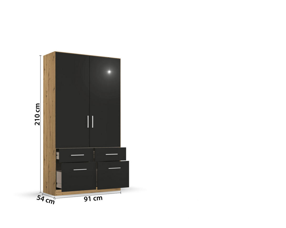DREHTÜRENSCHRANK  in Eiche Artisan, Grau  - Chromfarben/Eiche Artisan, MODERN, Holzwerkstoff/Kunststoff (91/197/54cm) - Rauch Möbel