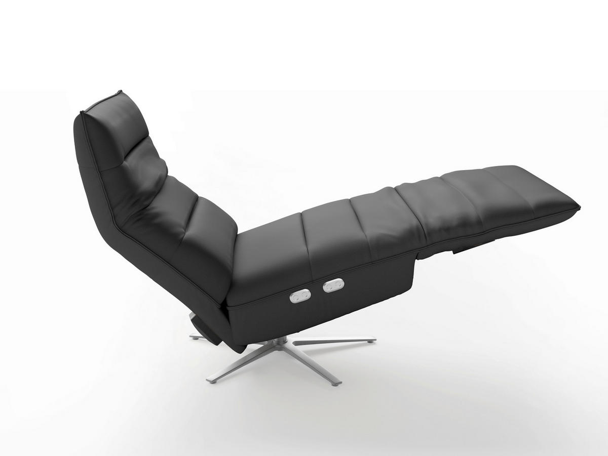 RELAXSESSEL Leder Schwarz  - Silberfarben/Schwarz, Basics, Leder/Metall (80/109/98cm) - Sit & More