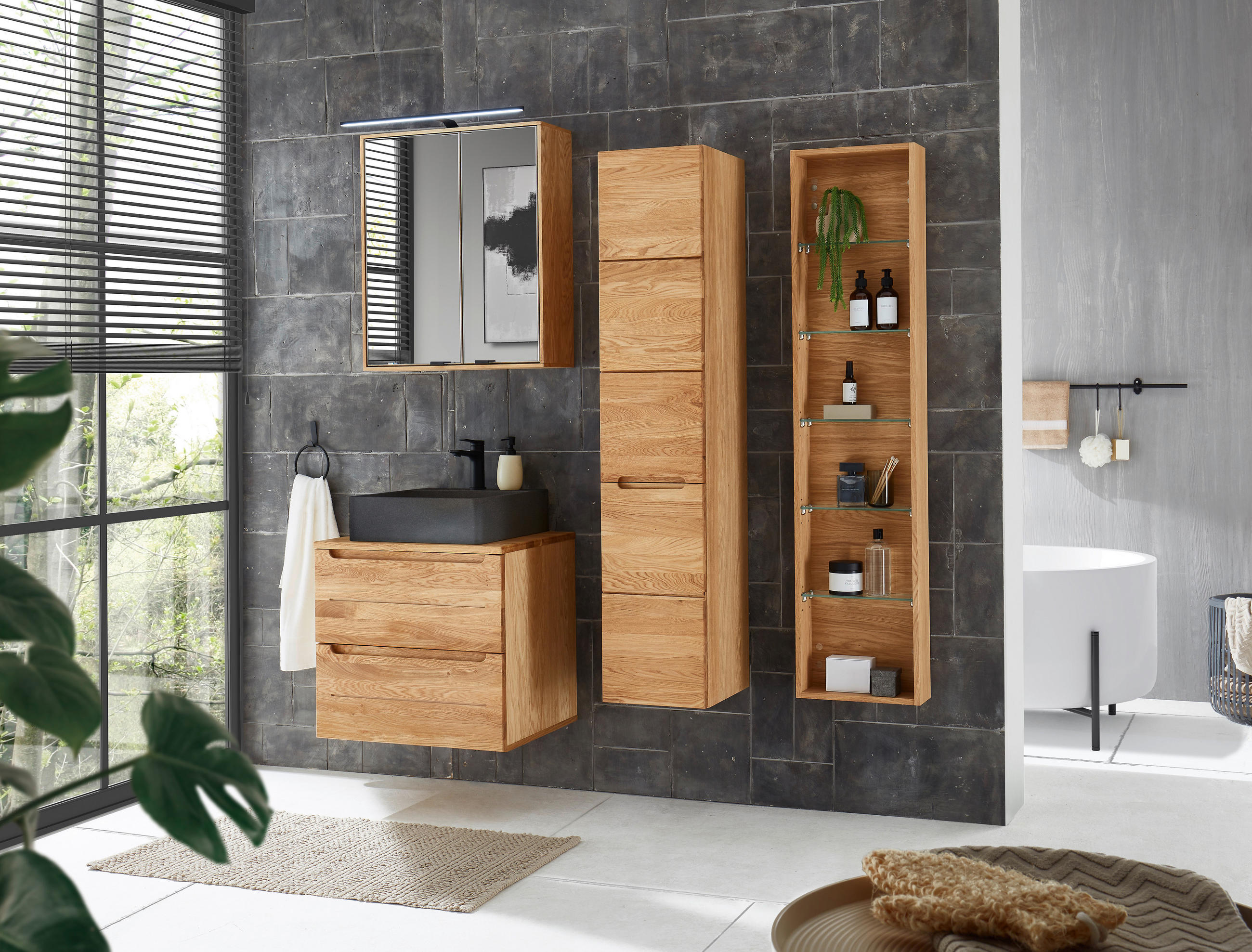 WASCHBECKEN 42/13/42 cm  - Schwarz, Basics, Stein (42/13/42cm) - Linea Natura