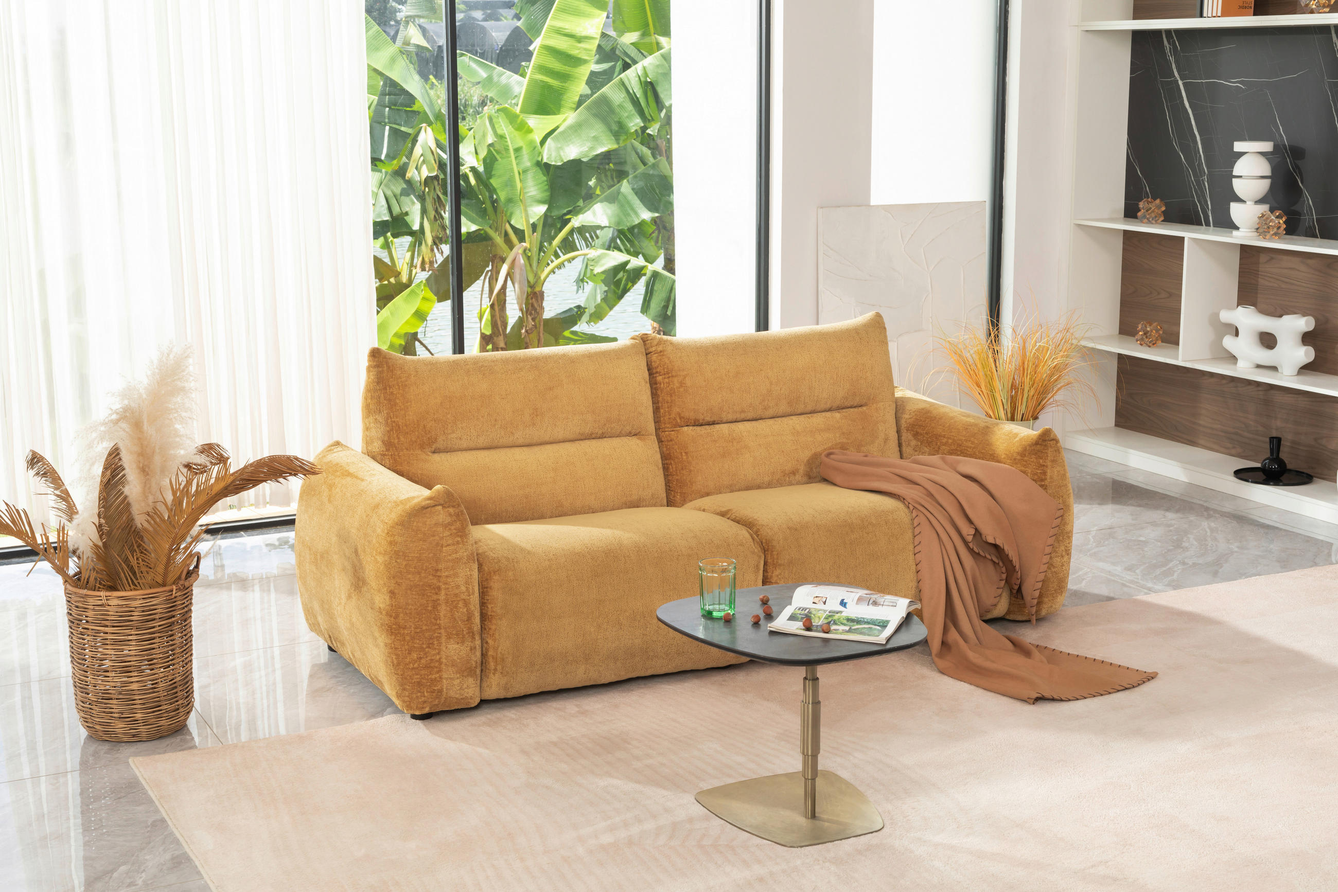 2-SITZER-SOFA Chenille Goldfarben  - Goldfarben/Schwarz, MODERN, Kunststoff/Textil (216/89/92cm) - MID.YOU