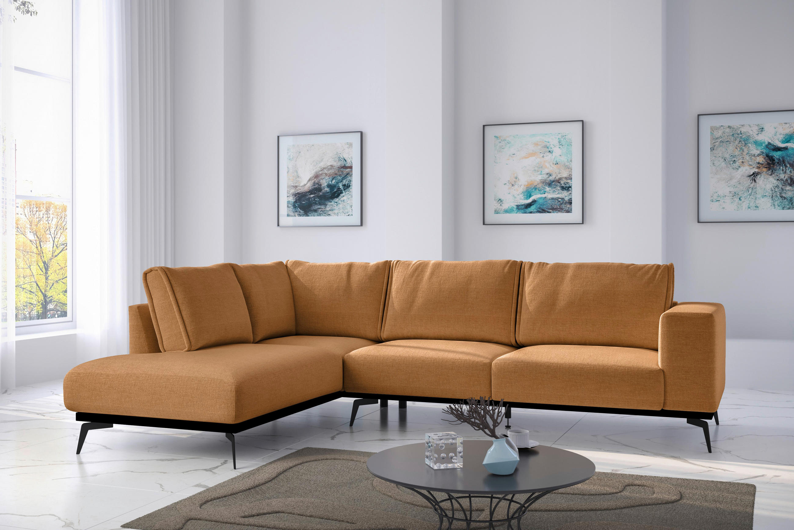 ECKSOFA Orange beflockt  - Schwarz/Orange, Design, Holz/Textil (200/293cm) - MID.YOU