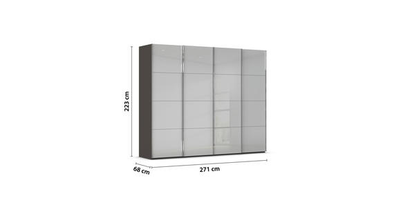 SCHWEBETÜRENSCHRANK 271/223/68 cm 4-türig Graphitfarben, Grau - Chromfarben/Graphitfarben, Design, Glas/Holzwerkstoff (271/223/68cm) - Novel