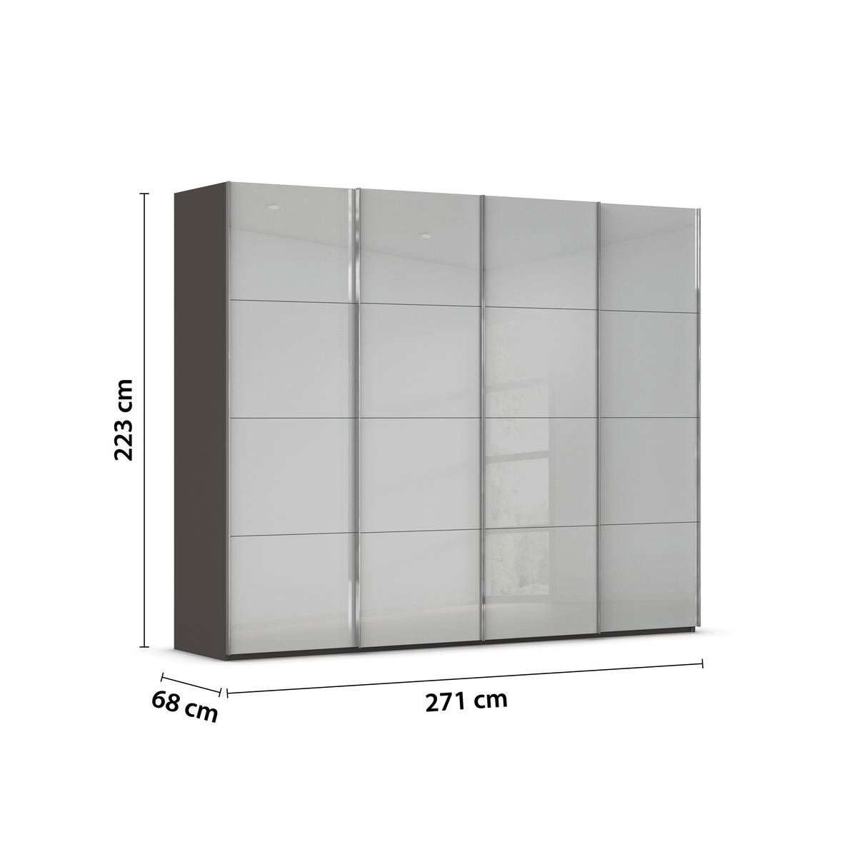 SCHWEBETÜRENSCHRANK 271/223/68 cm 4-türig Graphitfarben, Grau  - Chromfarben/Graphitfarben, Design, Glas/Holzwerkstoff (271/223/68cm) - Novel