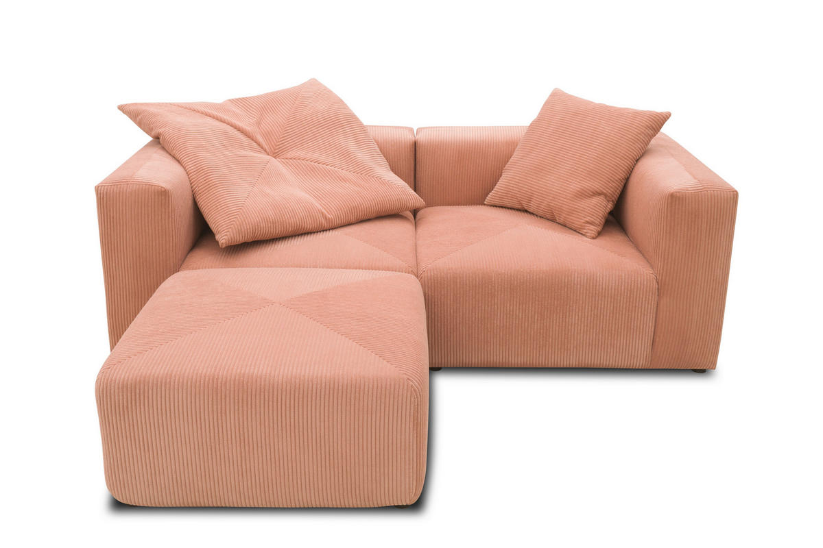 ECKSOFA in Cord, Mikrofaser Rosa, Roségold   - Roségold/Schwarz, Design, Kunststoff/Textil (216/69/193cm) - MID.YOU