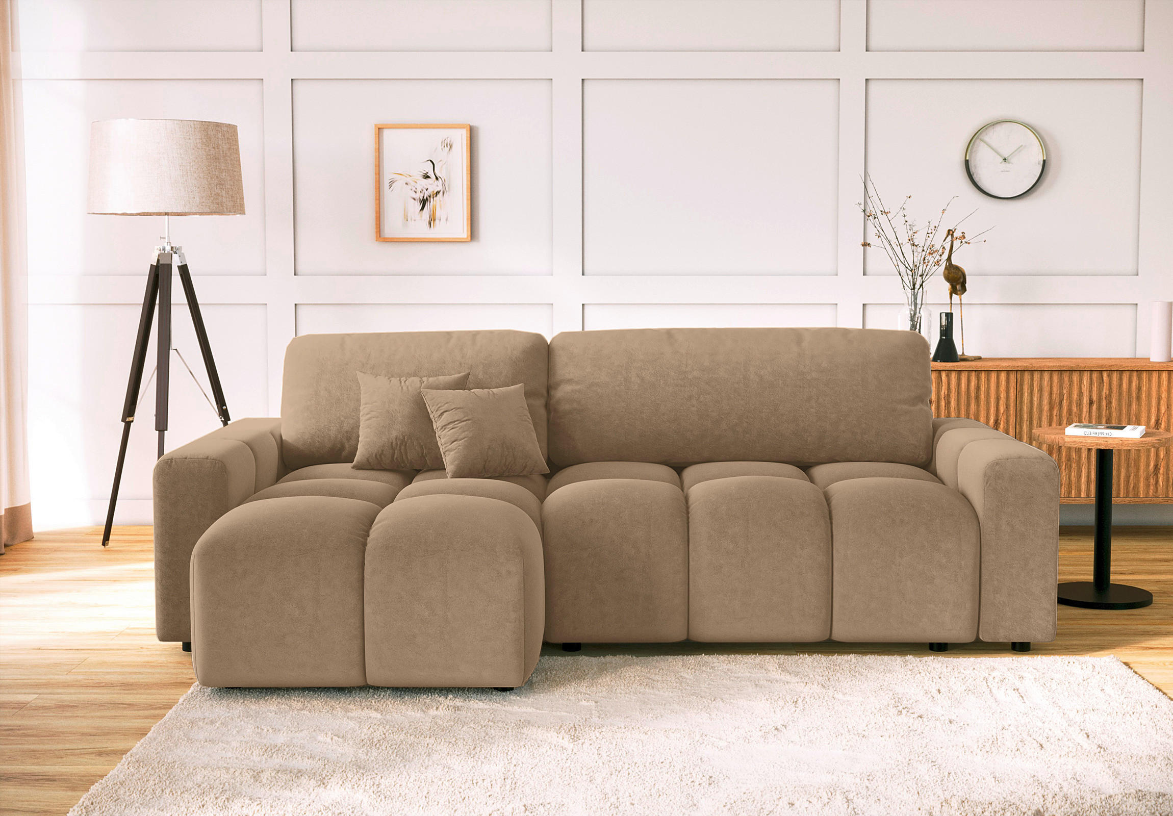 ECKSOFA Luki Beige Mikrofaser  - Beige/Schwarz, Design, Kunststoff/Textil (233/142cm) - Livetastic