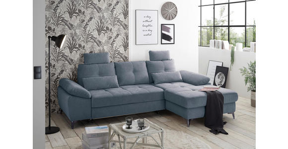 ECKSOFA Blau Mikrovelours  - Chromfarben/Blau, KONVENTIONELL, Kunststoff/Textil (270/170cm) - Carryhome