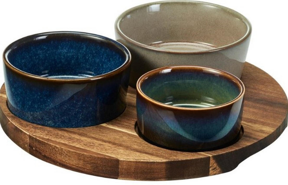SET SERVERINGSSKÅLAR 4 delar 20,7 cm   - brun/svart, Design, trä/keramik (20,7cm)
