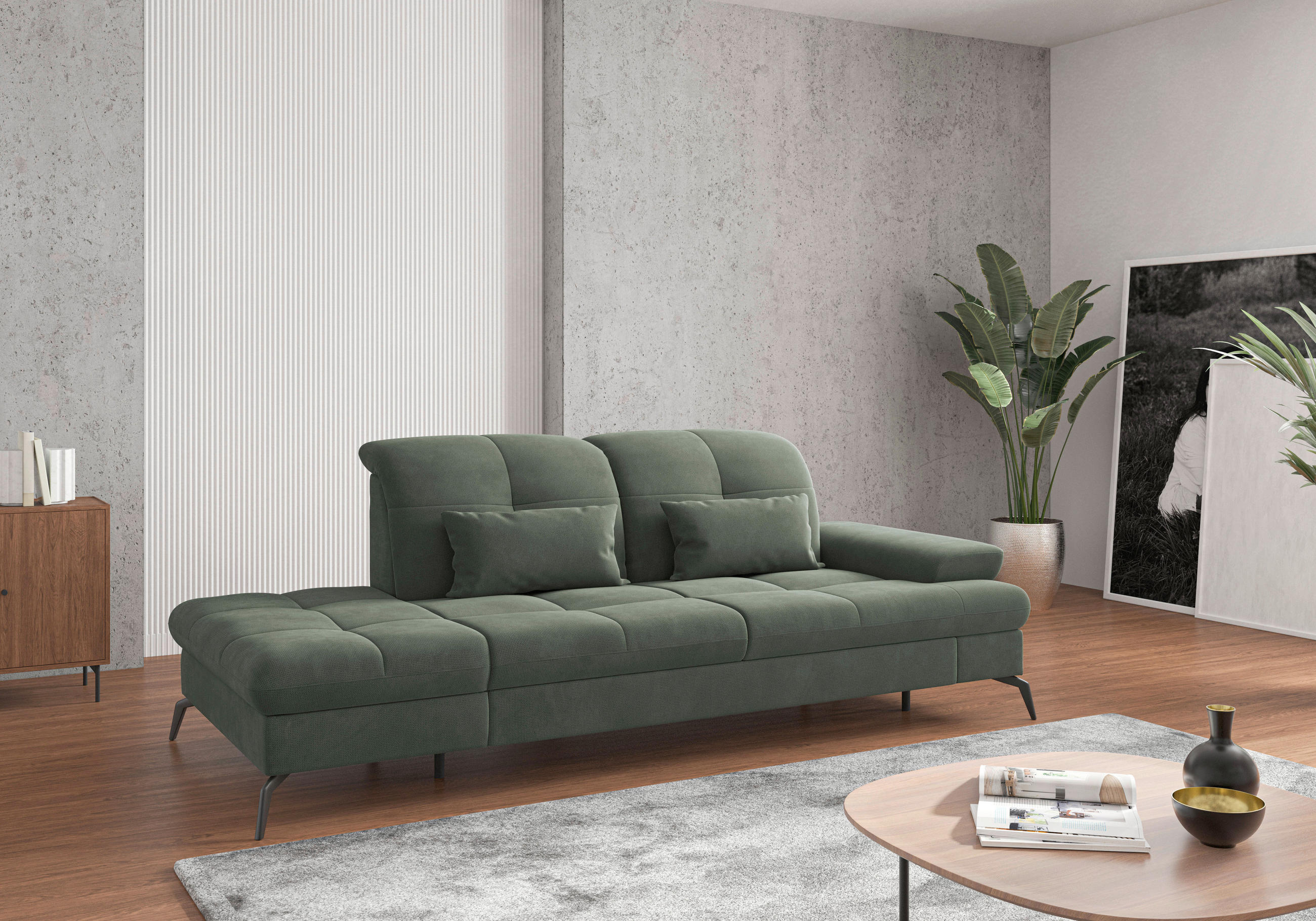 RÉCAMIERE Grün Flachgewebe  - Schwarz/Grün, KONVENTIONELL, Textil/Metall (231/90/122cm) - Sit & More