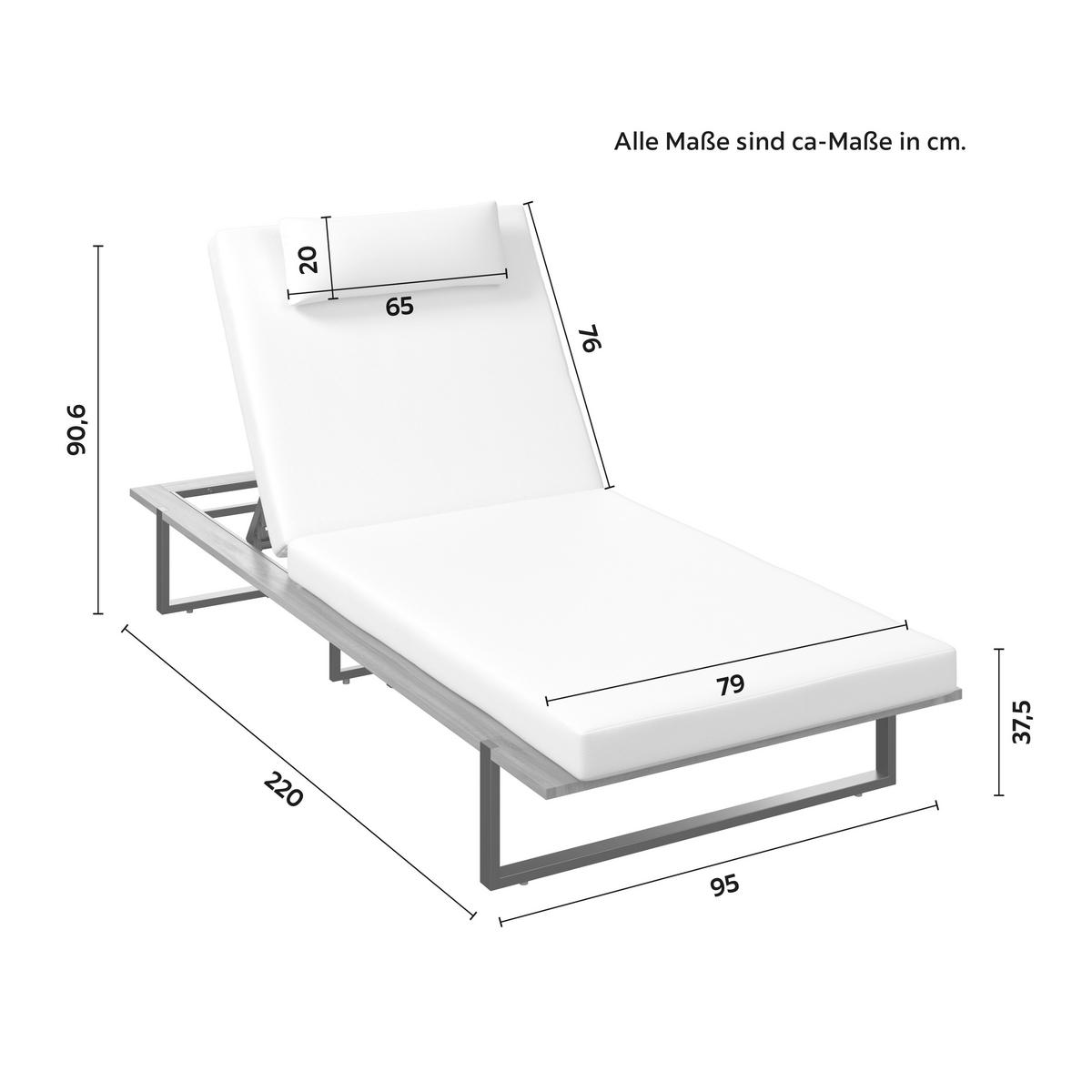 BAŠTENSKA LEŽALJKA  krem, crna, boja akacije   - boja akacije/crna, Moderno, drvo/metal (220/90/95cm) - Bessagi Garden