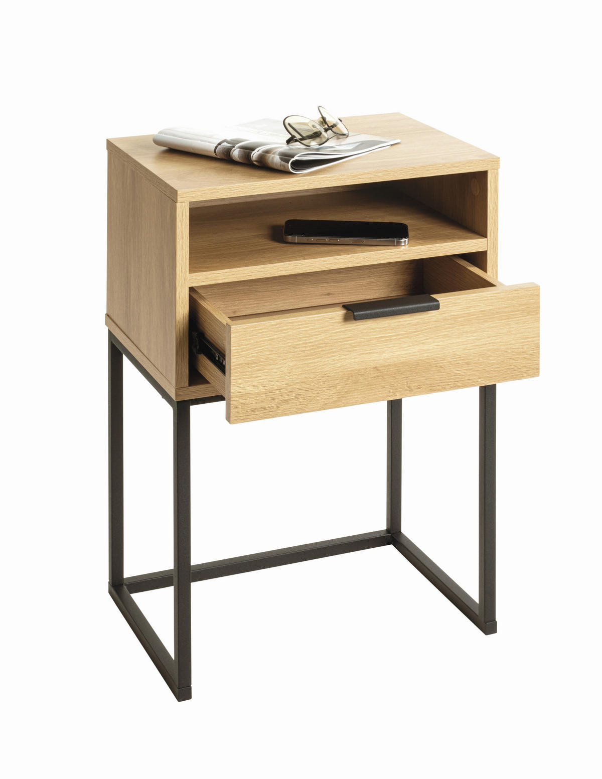 NACHTSCHRANK 40/60/28 cm  - Eichefarben/Schwarz, MODERN, Holzwerkstoff/Metall (40/60/28cm)