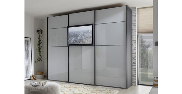 SCHWEBETÜRENSCHRANK in Grau - Schwarz/Grau, Design, Glas/Holzwerkstoff (298/240/68cm) - Moderano