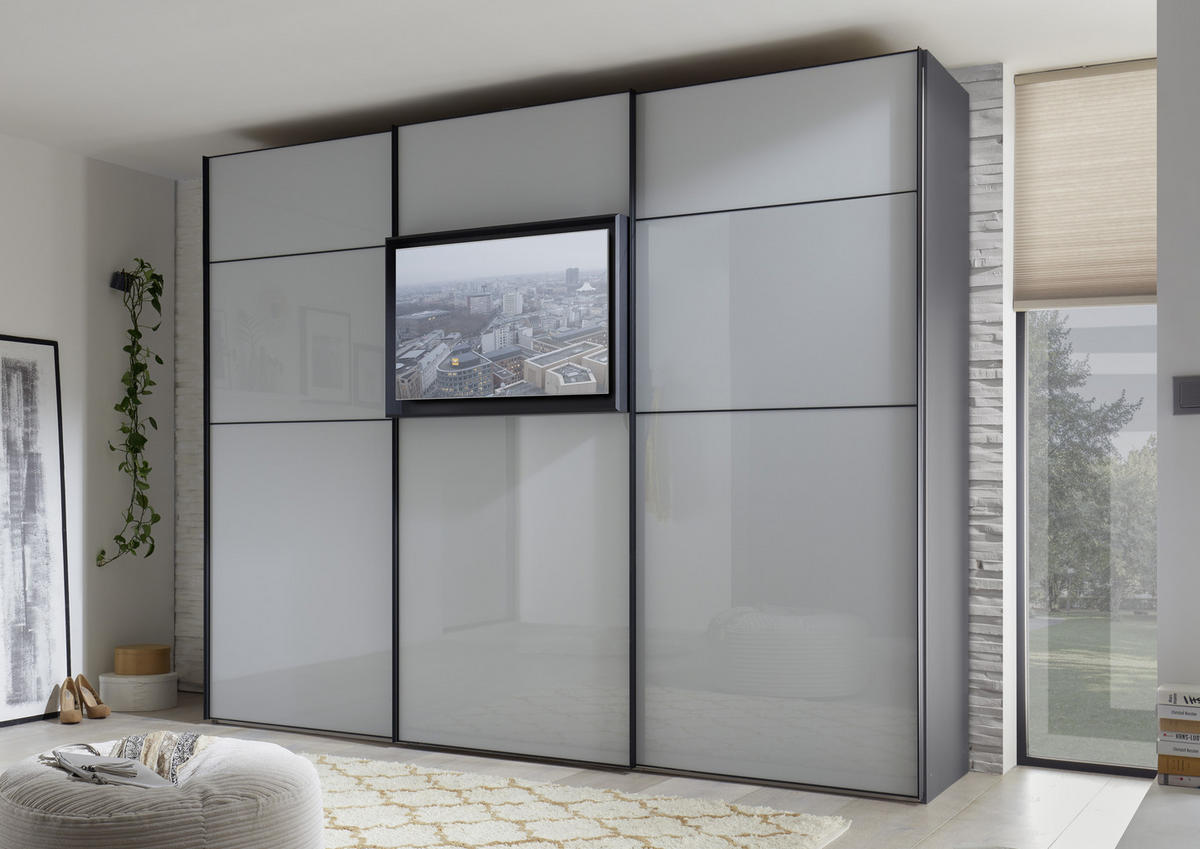 SCHWEBETÜRENSCHRANK in Grau  - Schwarz/Grau, Design, Glas/Holzwerkstoff (298/240/68cm) - Moderano