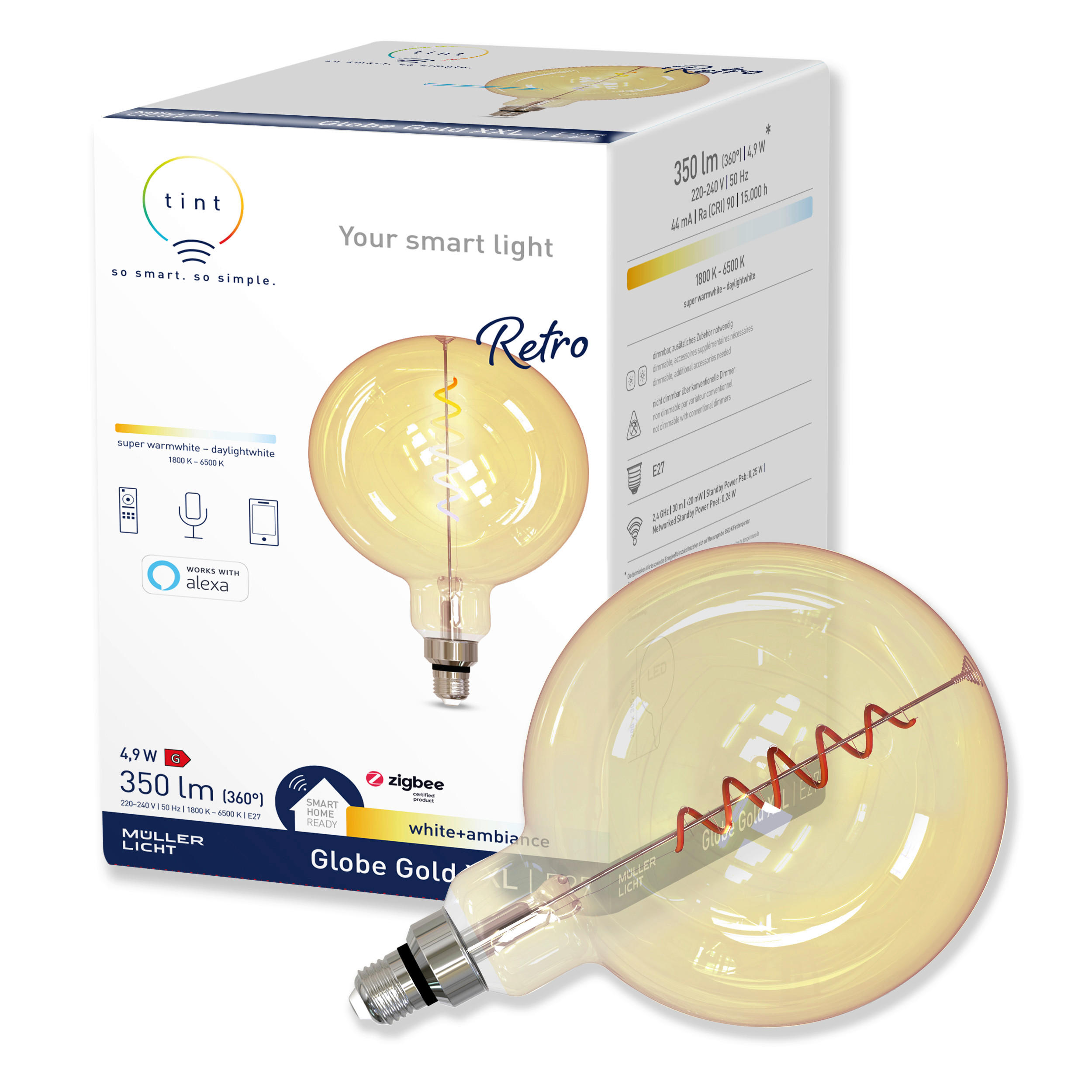 LED-FILAMENT-LEUCHTMITTEL   E27 350 lm  - Goldfarben, Basics, Glas (20/30,5/20cm) - Tint