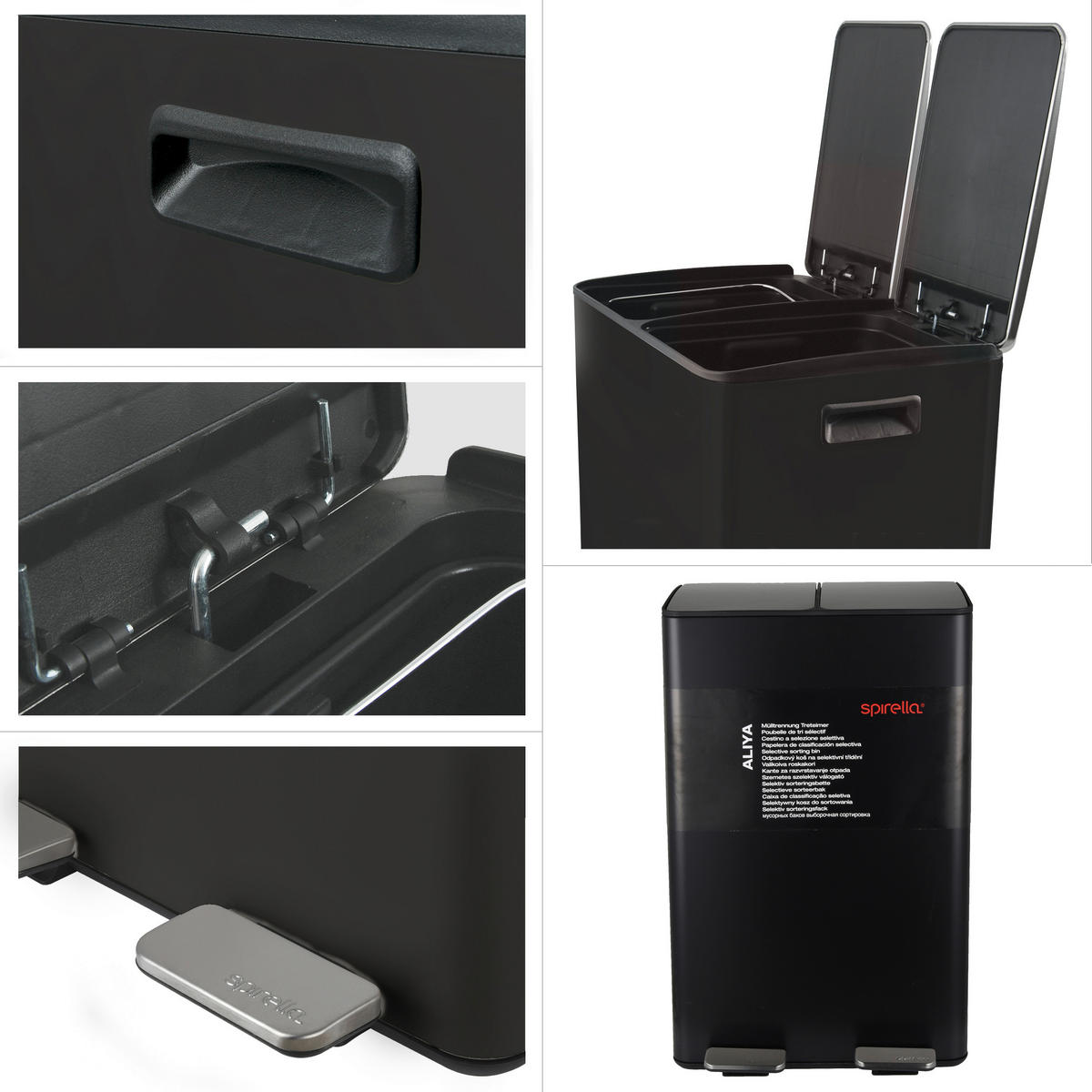 ABFALLEIMER 60 l  Metall  - Schwarz, Basics, Kunststoff/Metall (45/30/71cm) - Spirella