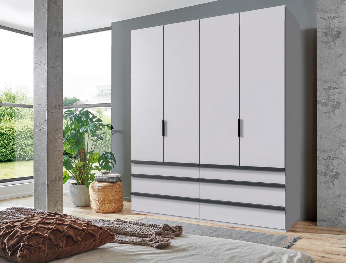 FALTTÜRENSCHRANK 200/236/58 cm 4-türig Weiß  - Schwarz/Weiß, Design, Holzwerkstoff (200/236/58cm) - Boxxx