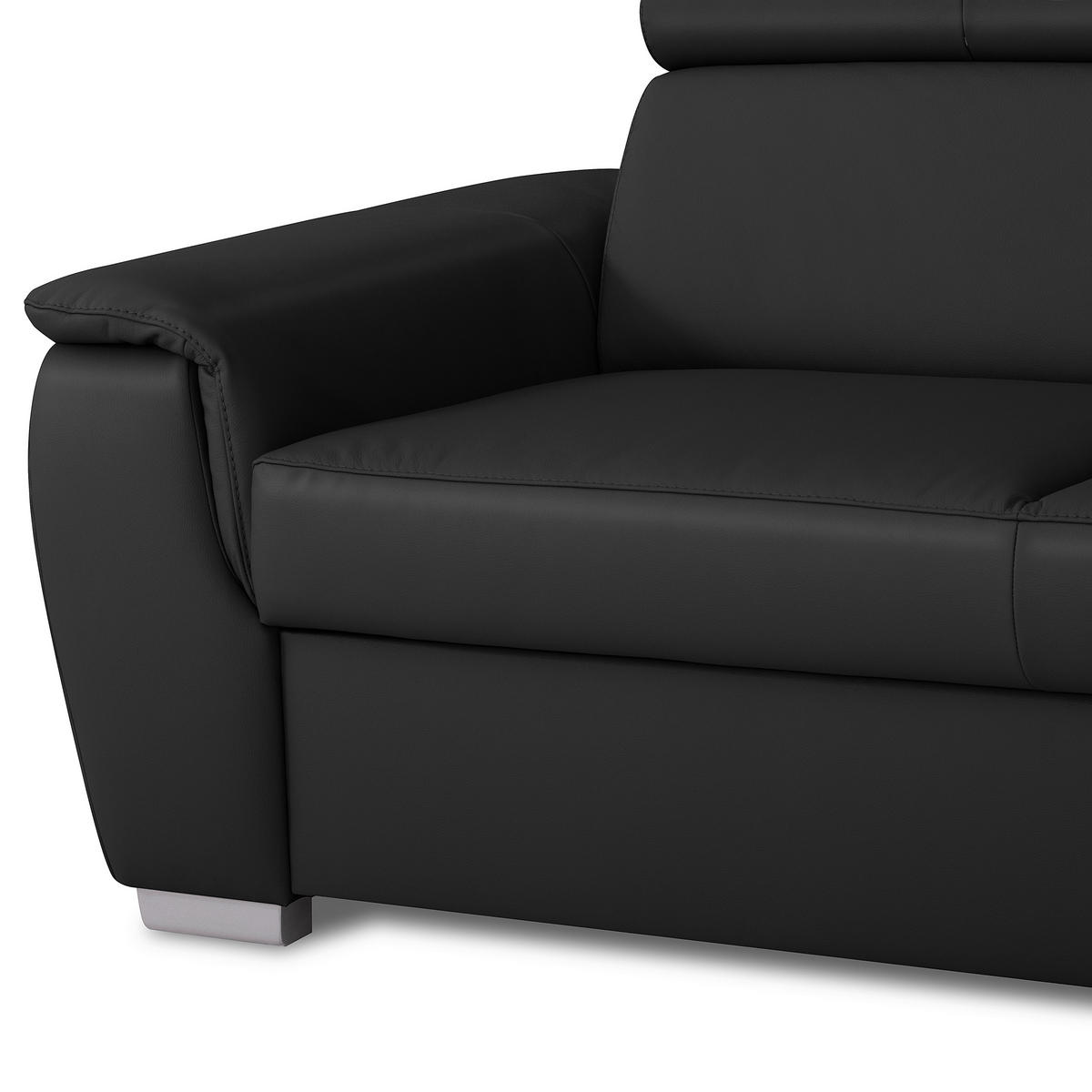ECKSOFA  in Lederlook Echtleder Schwarz  - Silberfarben/Schwarz, Leder/Holz (262/211cm) - Celina Home