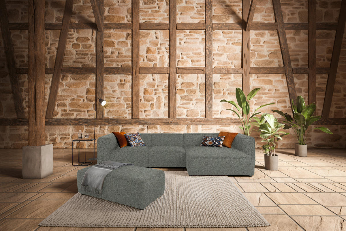 ECKSOFA in Flachgewebe Grau  341/164 cm  - Schwarz/Grau, Design, Kunststoff/Textil (341/164cm) - W.Schillig