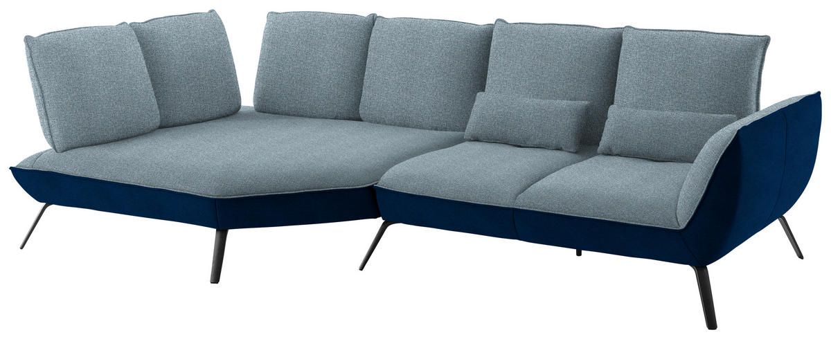 ECKSOFA Blau Flachgewebe  - Blau/Schwarz, Design, Textil/Metall (169/320cm) - Moderano