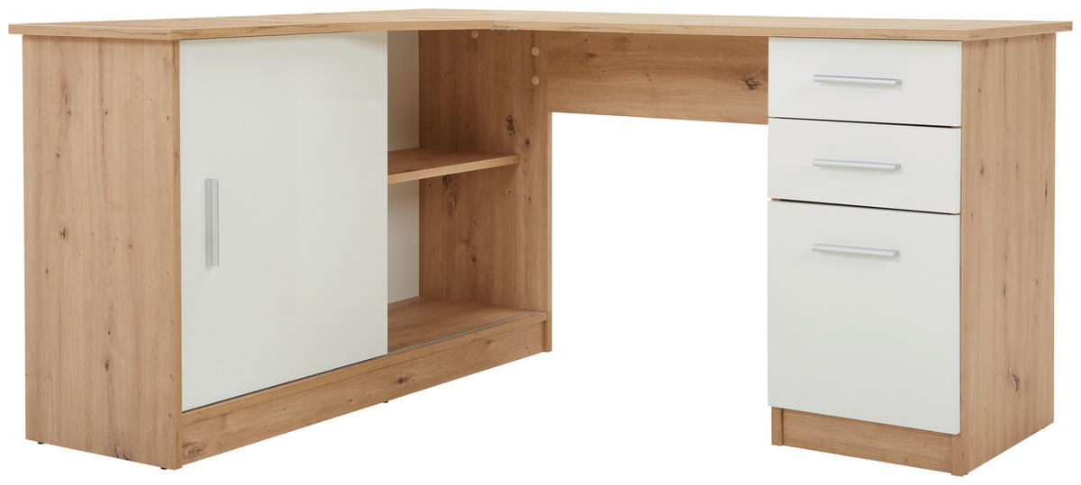 ECKSCHREIBTISCH 120/150/75 cm  in Weiß, Eichefarben  - Eichefarben/Alufarben, KONVENTIONELL, Holzwerkstoff/Kunststoff (120/150/75cm) - Venda