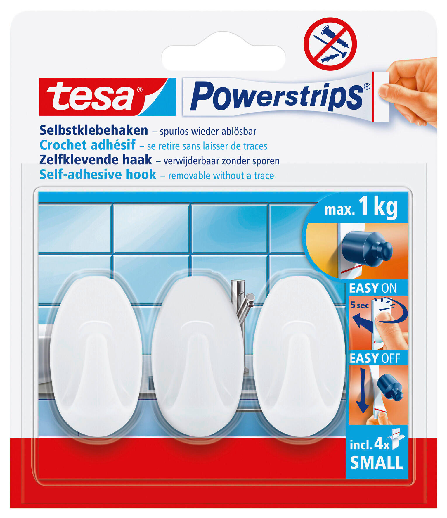 KLEBEHAKEN 3 Stück  in Weiß  - Weiß, Basics, Kunststoff (2,5/4,5/1,7cm) - Tesa