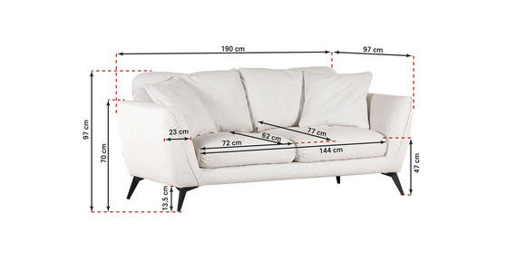 2-SITZER-SOFA in Chenille Bordeaux - Bordeaux/Schwarz, KONVENTIONELL, Textil/Metall (190/70/98cm) - Carryhome