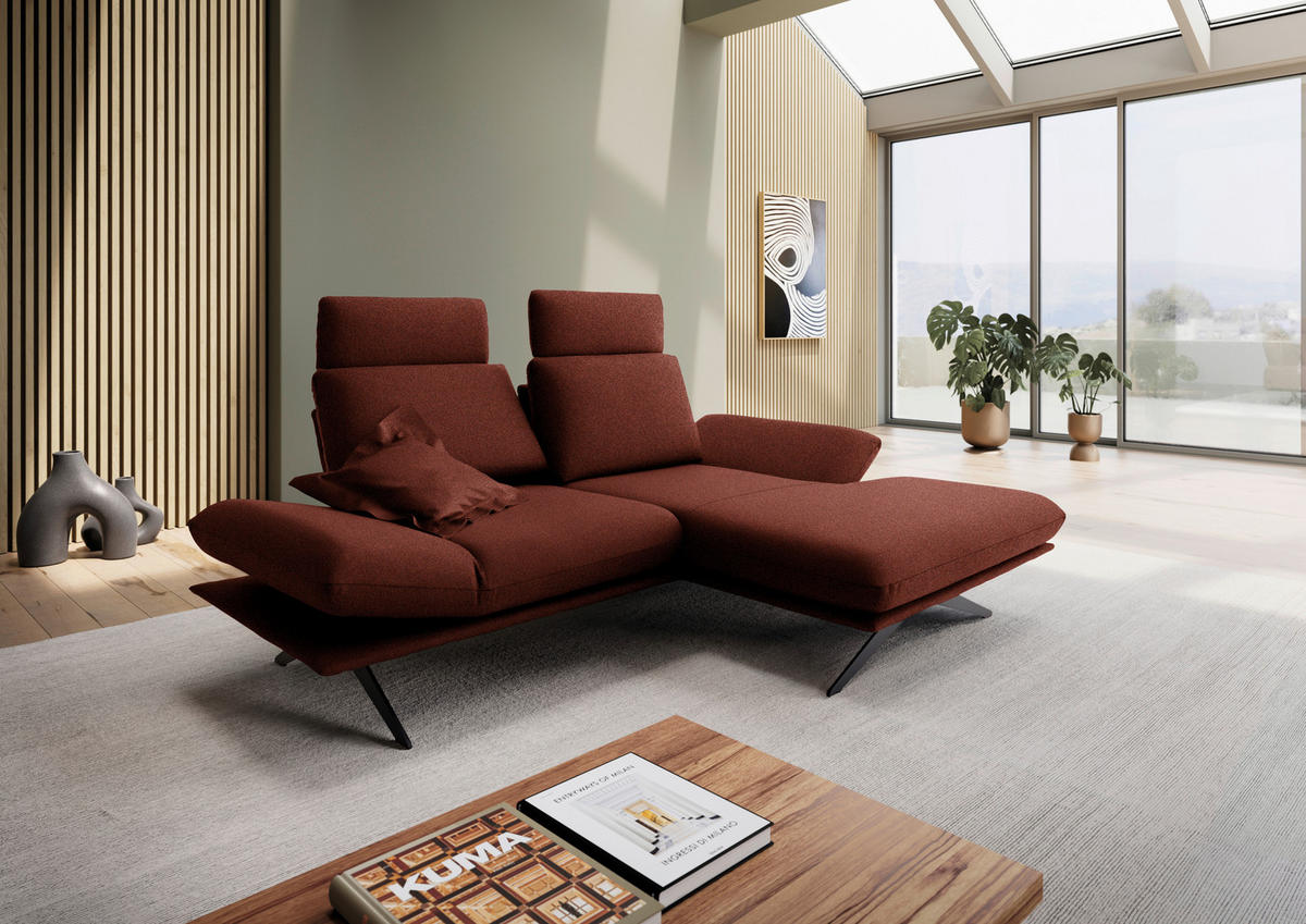 ECKSOFA  in Flachgewebe Rotorange  234/155 cm  - Rotorange/Schwarz, Design, Textil/Metall (234/155cm) - Dieter Knoll