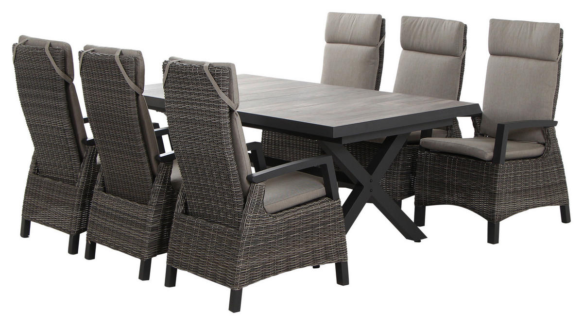 GARTENGARNITUR 7-teilig  - Grau, Basics, Keramik/Kunststoff (100/109/200cm) - Siena Garden