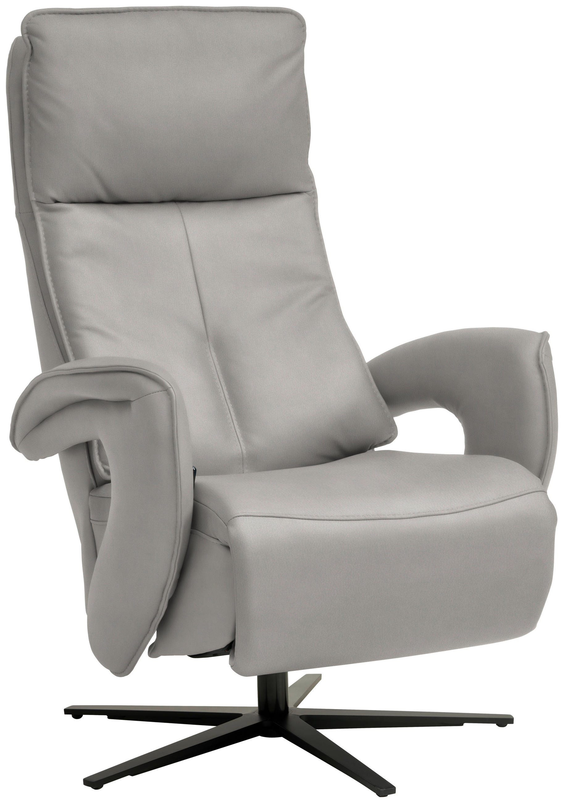 RELAXSESSEL in Leder Hellgrau  - Hellgrau/Schwarz, Design, Leder/Metall (77/119/87cm) - Valdera