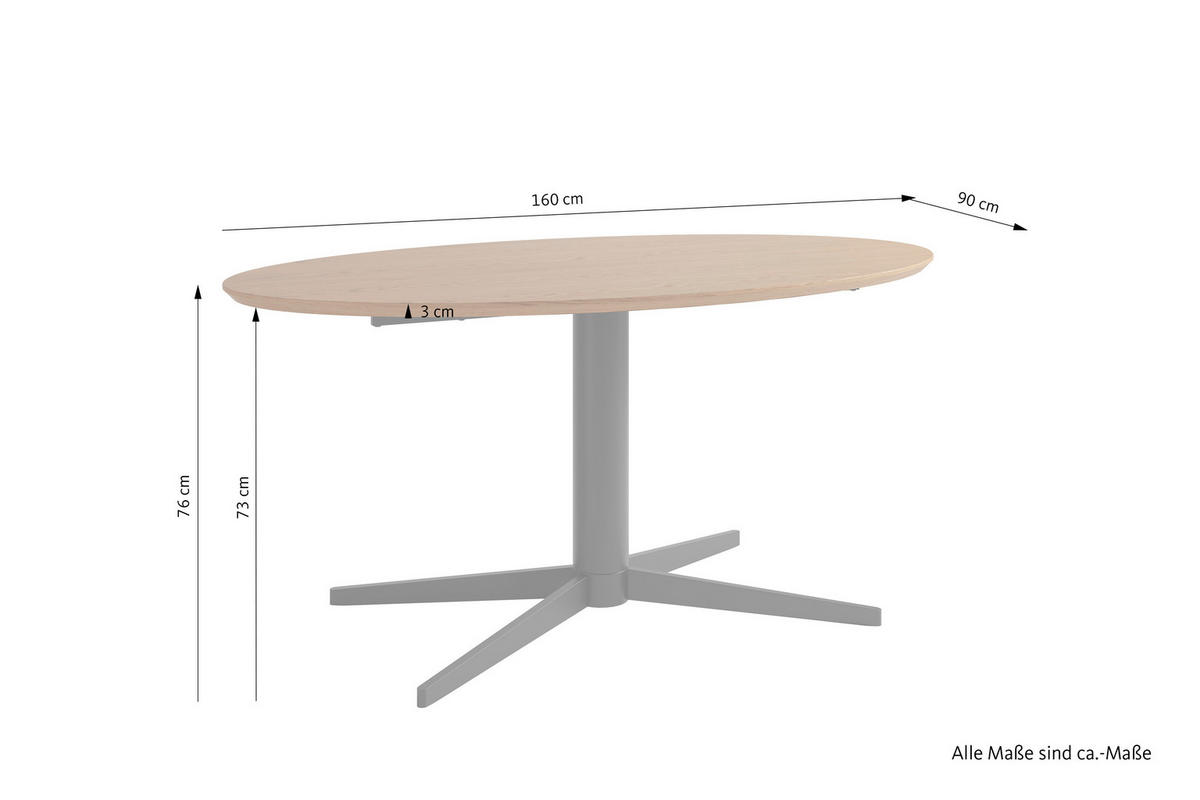 ESSTISCH 160/90/76 cm Echtholz  Metall, Holzwerkstoff in verschiedenen Größen erhältlich oval Eichefarben  - Eichefarben/Schwarz, MODERN, Holzwerkstoff/Metall (160/90/76cm) - Schöner Wohnen