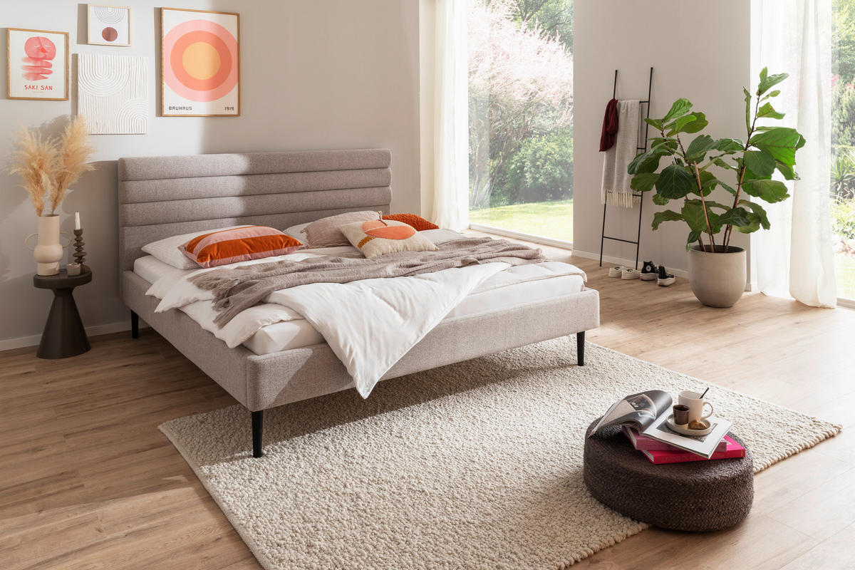 POLSTERBETT 180/200 cm  in Beige  - Beige/Schwarz, MODERN, Textil (180/200cm) - MID.YOU