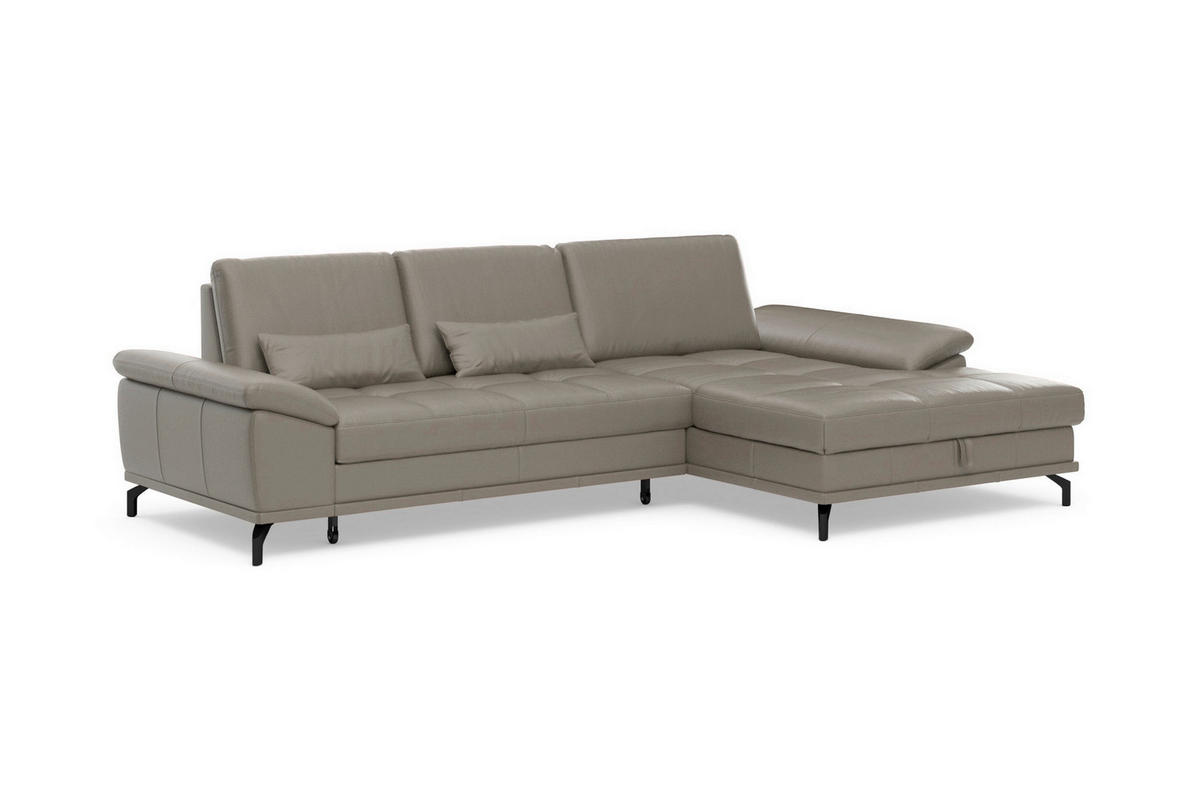 ROHOVÁ SEDAČKA, kůže, šedá - šedá/černá, Basics, kov/kůže (301/176cm) - Sit & More