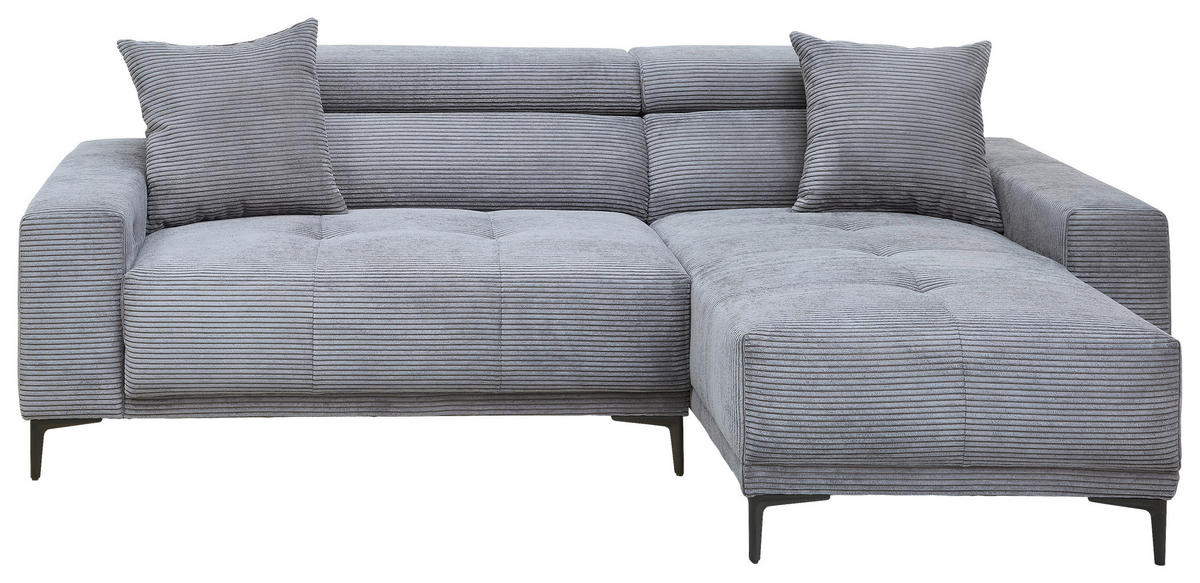 ECKSOFA Cord Grau  - Schwarz/Grau, Basics, Textil/Metall (250/183cm) - Livetastic