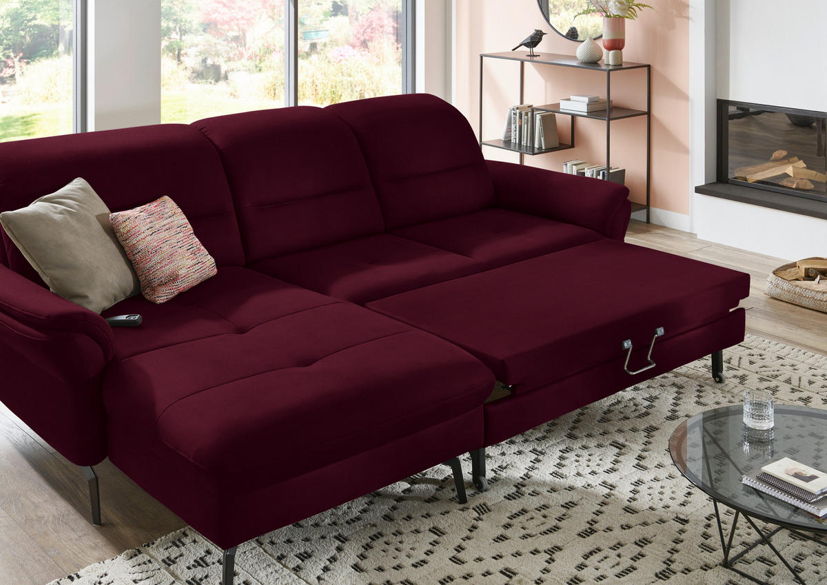 ECKSOFA in Flachgewebe Bordeaux  - Bordeaux/Schwarz, Konventionell, Textil/Metall (181/260cm) - Beldomo Speed