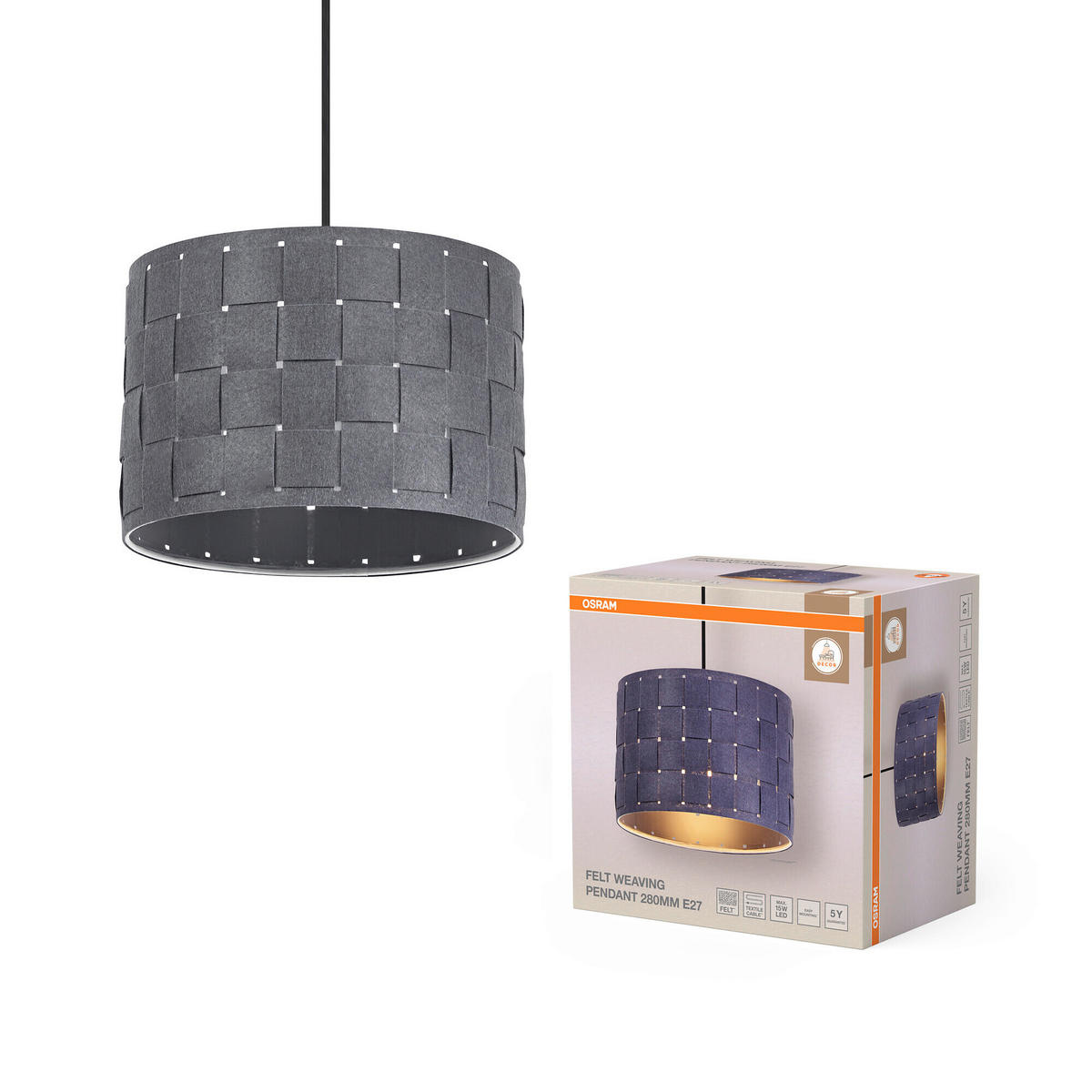 HÄNGELEUCHTE 28/121 cm  - Dunkelgrau, Basics, Naturmaterialien/Metall (28/121cm) - Osram