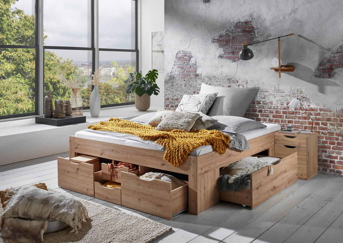 STAURAUMBETT 180/200 cm  in Eiche Artisan  - Eiche Artisan, KONVENTIONELL, Holzwerkstoff (180/200cm) - Boxxx