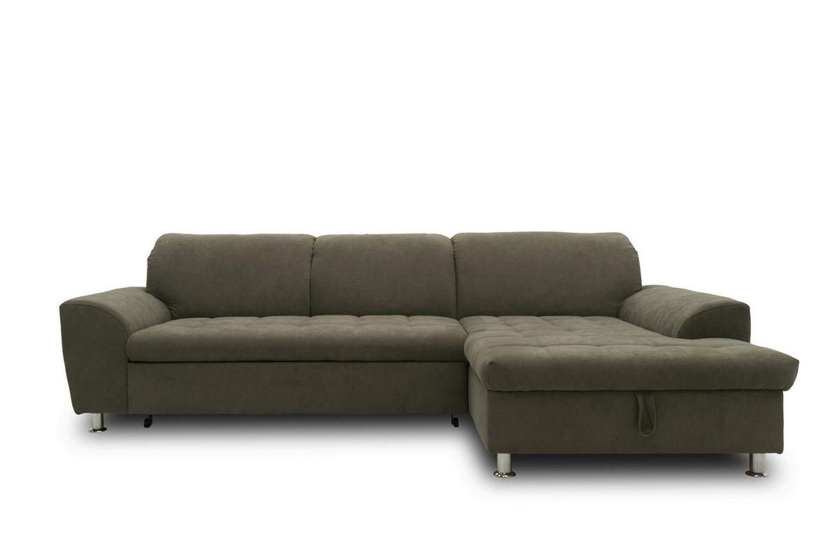 ECKSOFA MERIDIAN Schlammfarben Mikrofaser Rücken echt  - Chromfarben/Schlammfarben, KONVENTIONELL, Textil/Metall (278/171cm) - MID.YOU