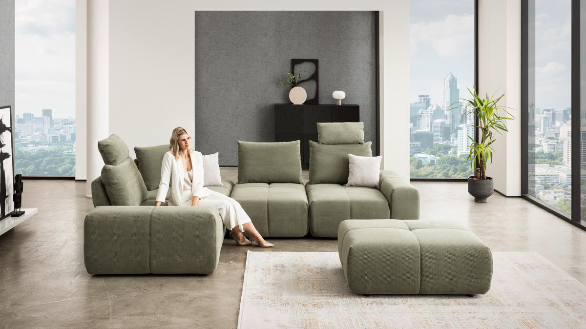 ECKSOFA in Velours Olivgrün  - Schwarz/Olivgrün, Design, Kunststoff/Textil (236/326cm) - Xora