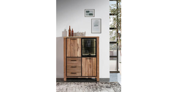 HIGHBOARD Akazie massiv Naturfarben, Schwarz  - Schwarz/Naturfarben, LIFESTYLE, Glas/Holz (110/136/44cm) - Landscape