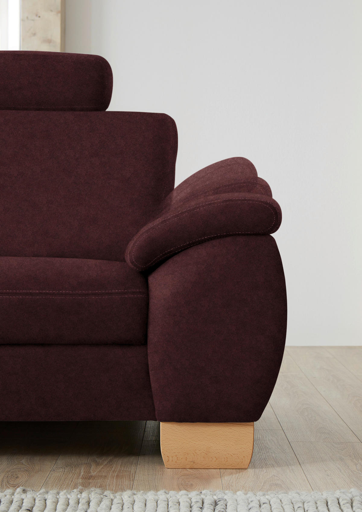 ECKSOFA in Mikrofaser Weinrot  - Wildeiche/Beige, Konventionell, Holz/Textil (236/286cm) - Voleo