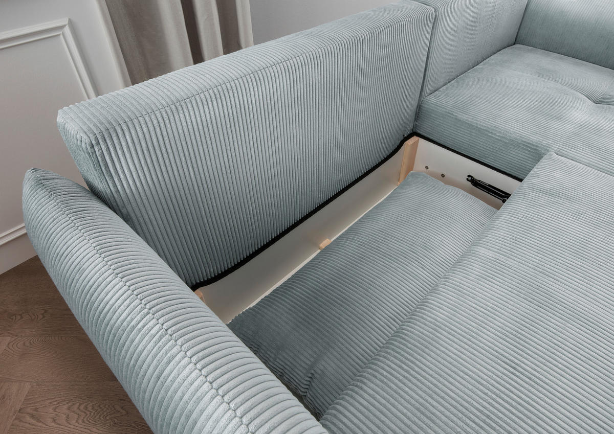 ECKSCHLAFSOFA in Cord Hellblau  - Schwarz/Hellblau, Basics, Holz/Textil (238/174cm) - Livetastic