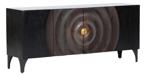 SIDEBOARD Akazie massiv Schwarz, Goldfarben Einlegeböden  - Goldfarben/Schwarz, Design, Holz/Metall (177/78/47cm) - Landscape