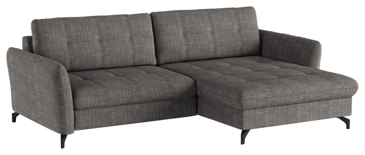 ECKSOFA in Flachgewebe, Leinenoptik Taupe  - Taupe/Schwarz, Design, Textil/Metall (242/170cm) - Xora
