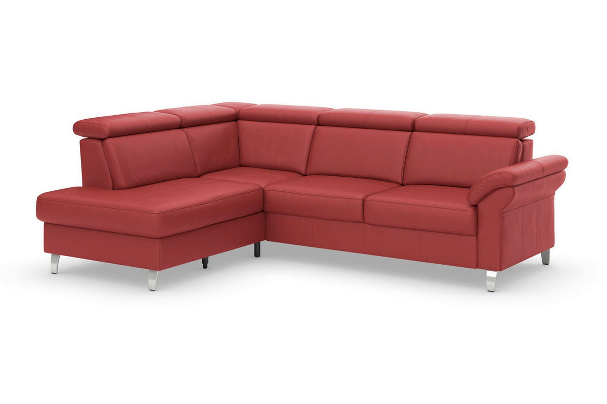 ECKSOFA 194/245 cm ARNGAST E in Echtleder Rot Kopfteilverstellung  194/245 cm  - Chromfarben/Rot, Basics, Leder/Textil (194/245cm) - Sit & More