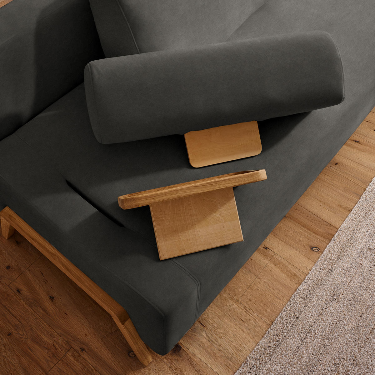SCHLAFSOFA in Holz, Textil Dunkelgrau  - Dunkelgrau/Naturfarben, Design, Holz/Textil (211/88/102cm) - Niels Andersson
