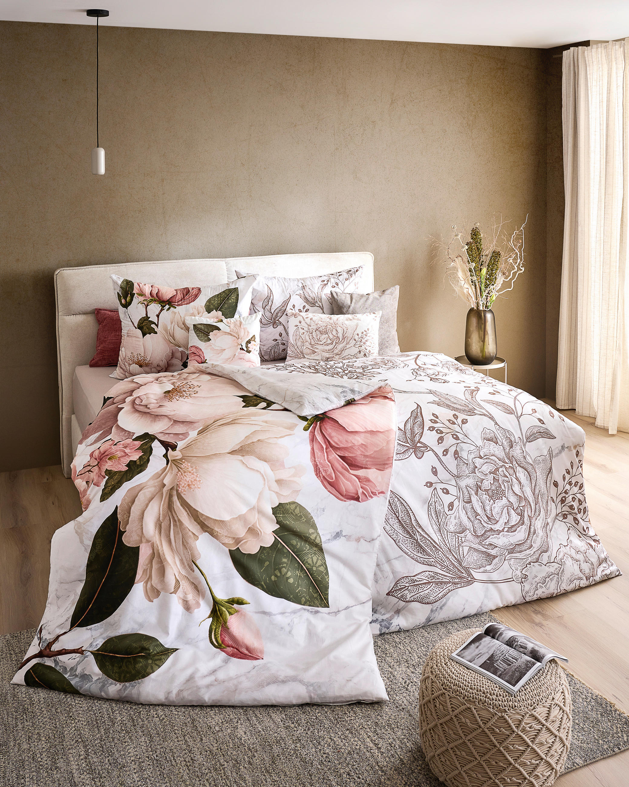 OBOJESTRANSKA POSTELJNINA CALM LIVING 140/200 cm saten bež  - bež, Konvencionalno, tekstil (140/200cm) - Esposa